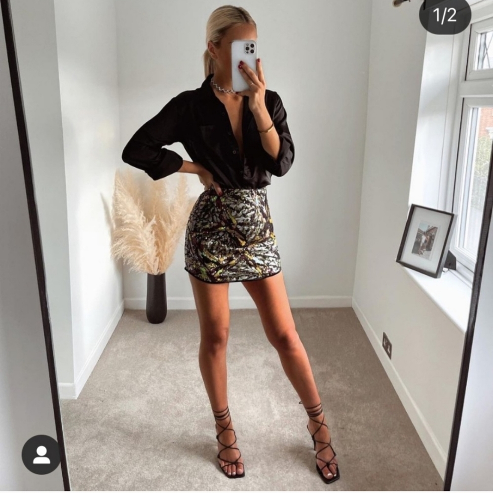 Zara SHORT MINI SEQUIN SKIRT - Picture 7 of 11